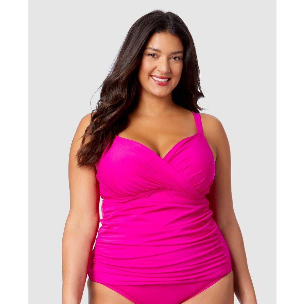 Anne Cole Womens Plus Size Shirred Tankini Top Pink Size 22W 0521
